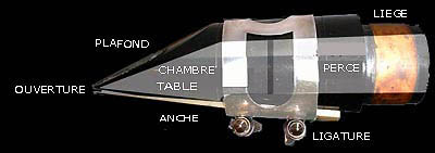 bec de clarinette avec son anche et sa ligature