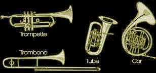 Cuivres : trompette, trombone, cor, tuba