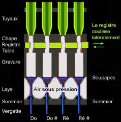 Sommier de l'orgue à tuyaux, schéma coupe transversale